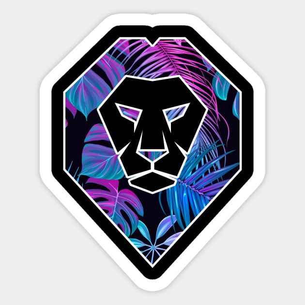 Tropical Pattern, Lion Head Shape, Floral Sticker by logiamerch